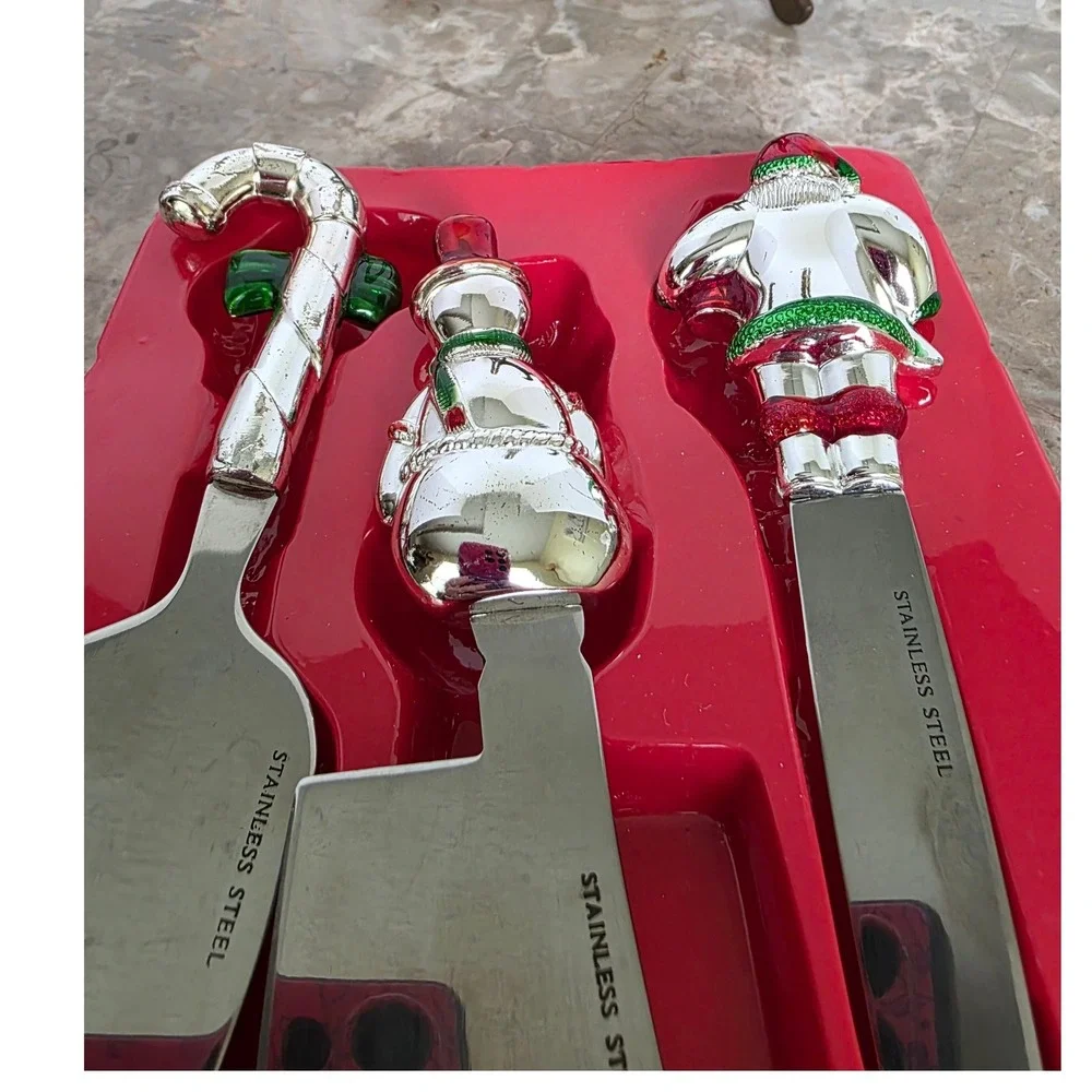 International Silver Company Holiday‎ Cheer Cheese Set Santa Snowman Candy Cane